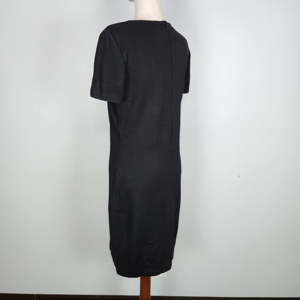 St. John Collection Black/Caviar Knit Cap Sleeve Sheath Dress Size 10 - Picture 7 of 15